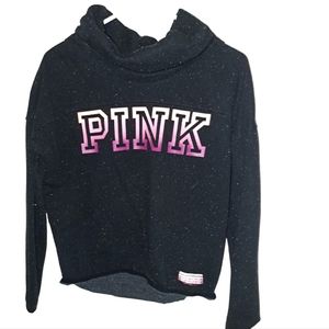Pink Victoria Secret Sweater Womens XS Black Speckled Logo Cowl Neck Sweatshirt